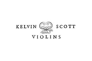 Kelvin Scott Violins logo with stylized violin and black text on white background