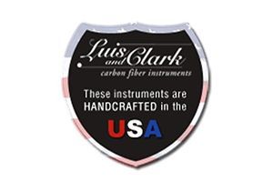 Luis and Clark carbon fiber instruments shield logo with “Handcrafted in the USA” text