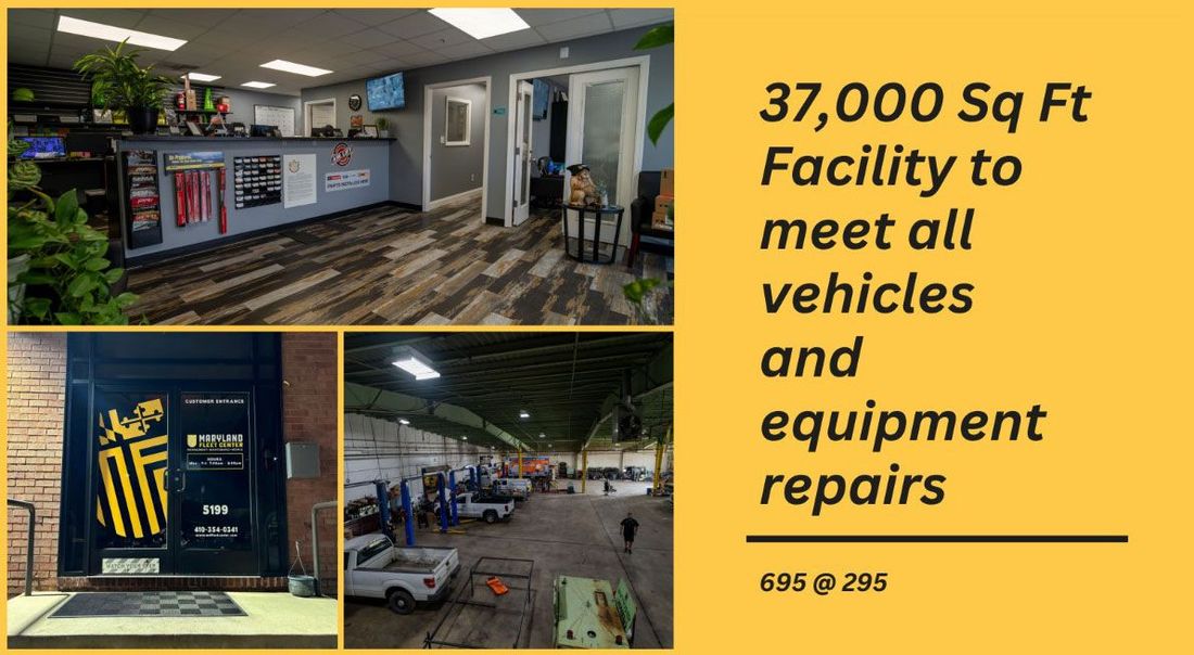 A picture of a building that says 37,000 sq ft facility to meet all vehicles and equipment repairs