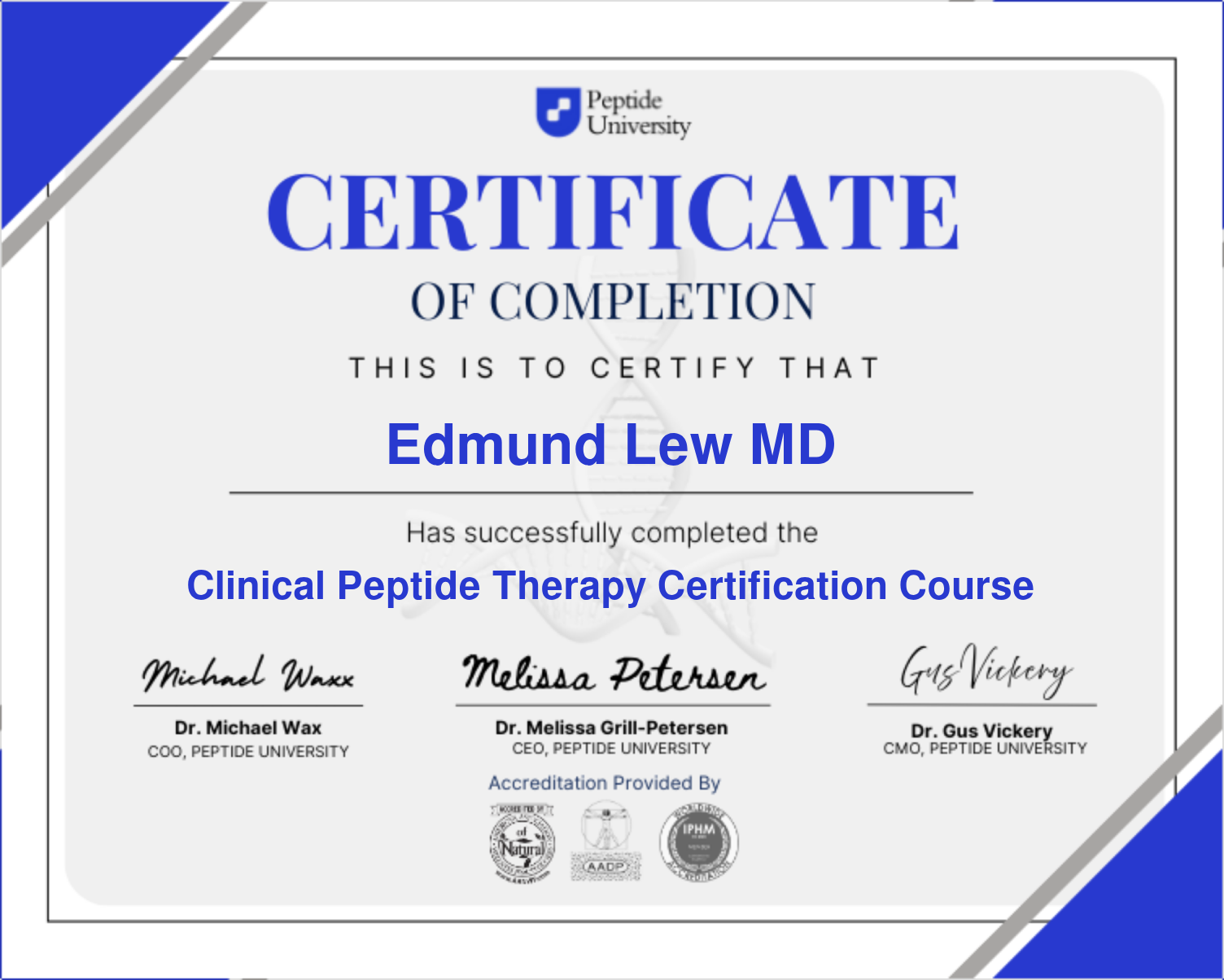 Peptide University Certificate of Completion 2026