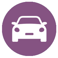 White car icon in a purple circle.