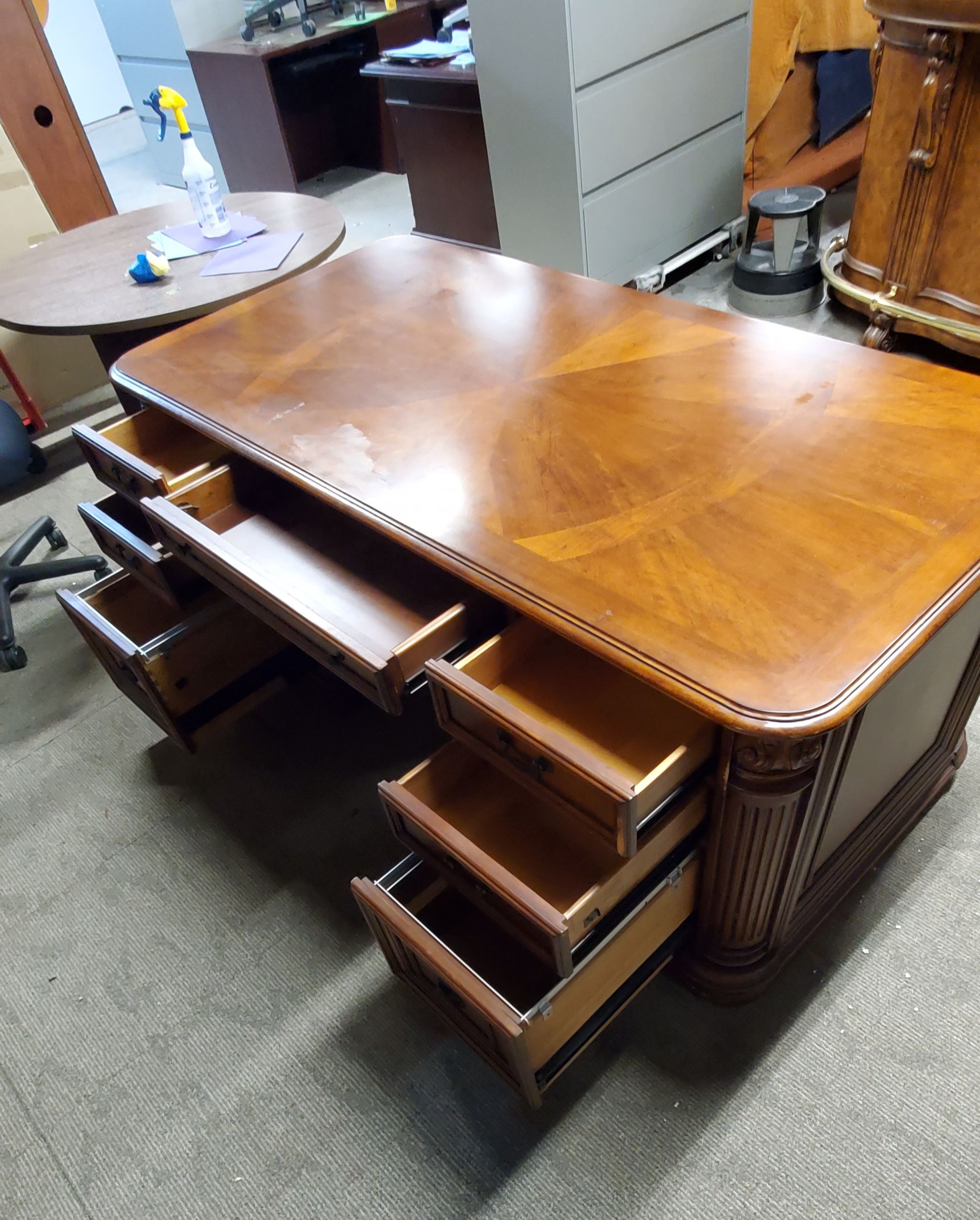 desk with drawers open