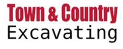 Logo for Town & Country Excavating, red text over black.