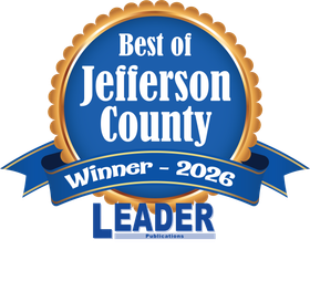 Best of Jefferson County Winner 2026 logo in blue and gold with LEADER branding