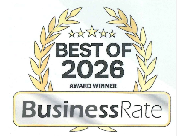 BusinessRate Best of 2026 award badge with gold laurel wreath and stars.