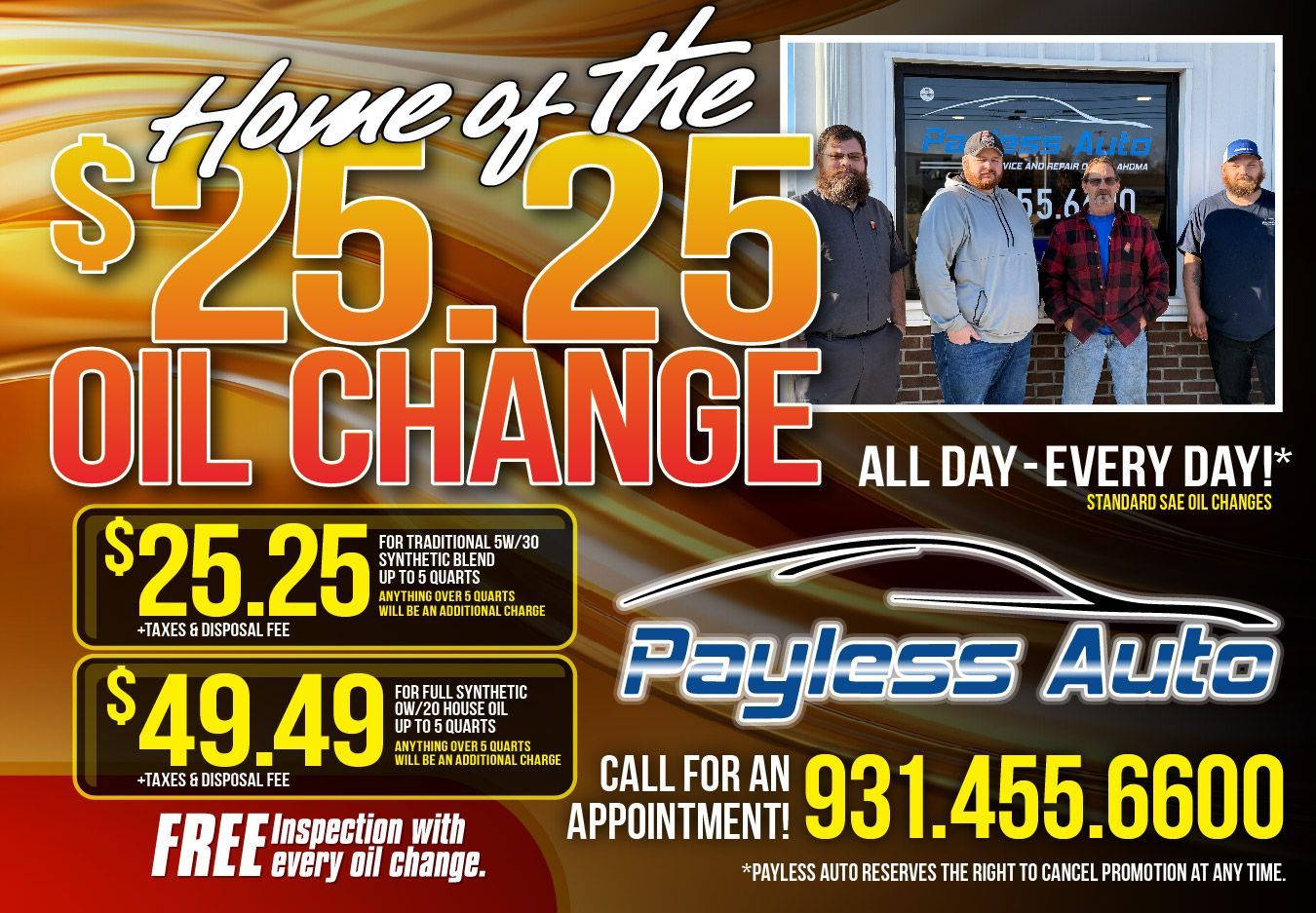 Home of the $25.25 oil change ads