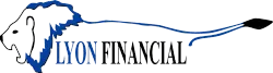 Lyon Financial logo with a blue lion outline and black text on a white background