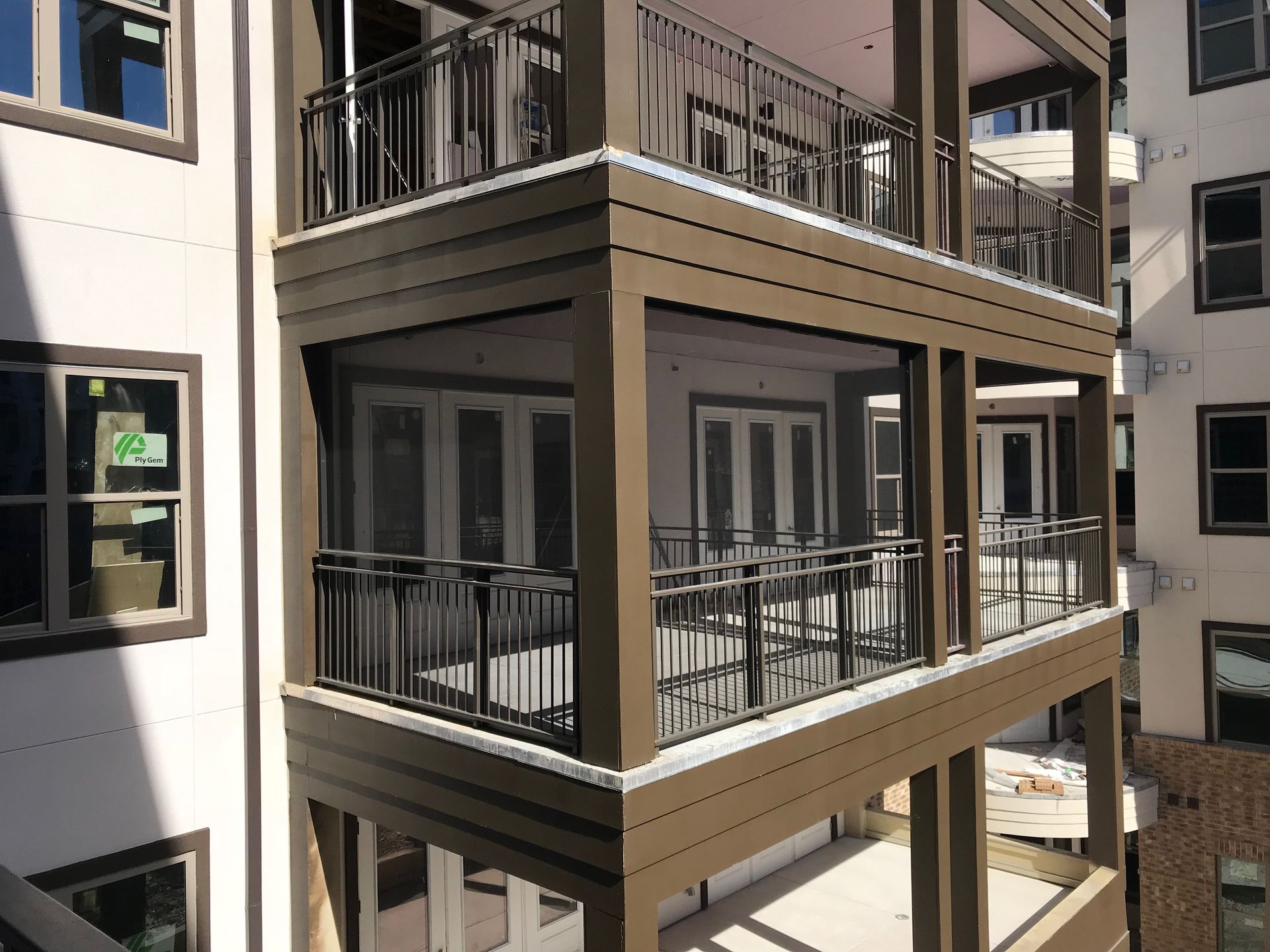 a balcony with a screened porch