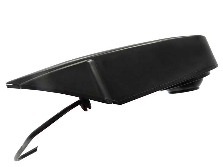 Black backup camera with attached wire, likely for a vehicle.