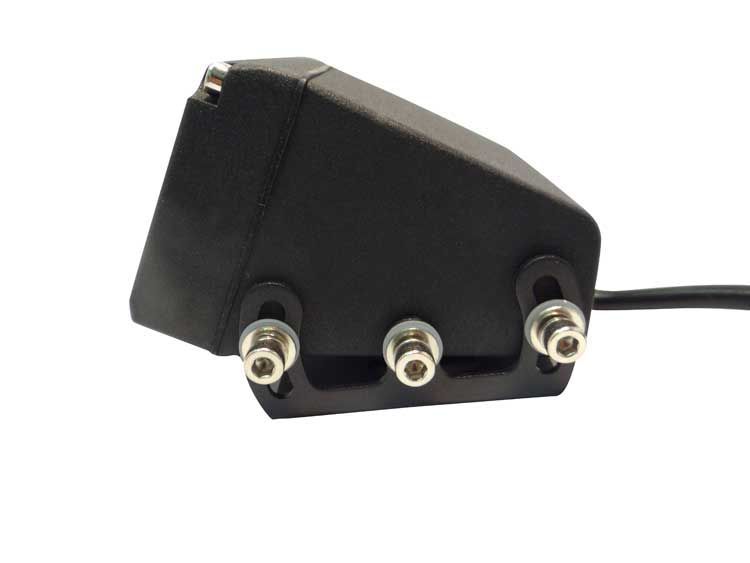 Black rear camera with three mounting bolts and attached cable.
