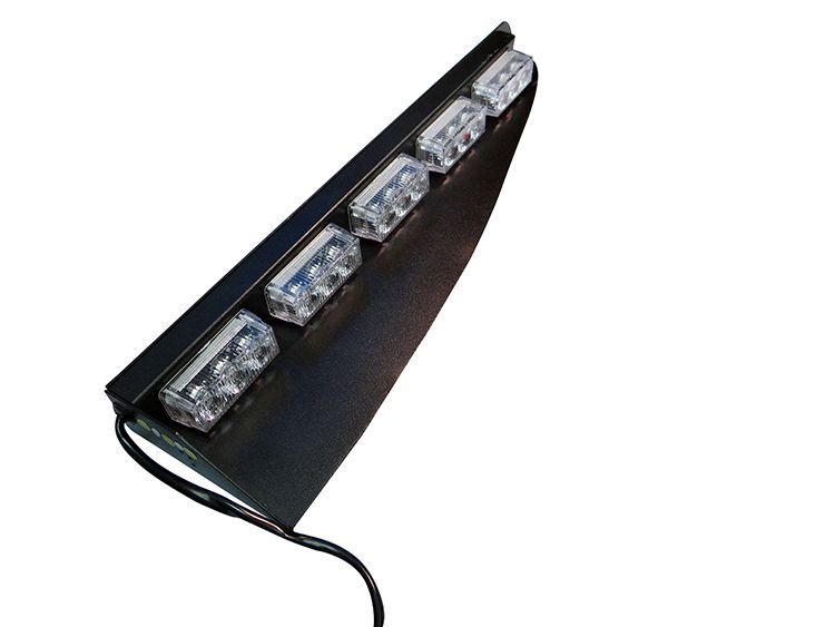 Black triangular LED light bar with five clear lenses.