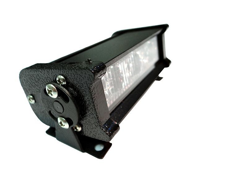 Black LED light bar with adjustable mounting bracket.
