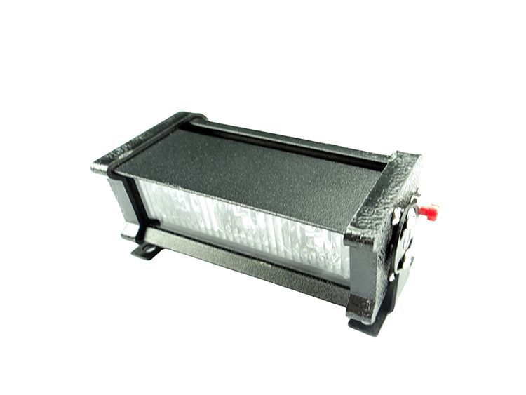 Black rectangular device with a red knob on a white background.