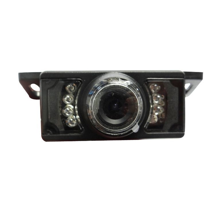 Black backup camera with central lens and LED lights.