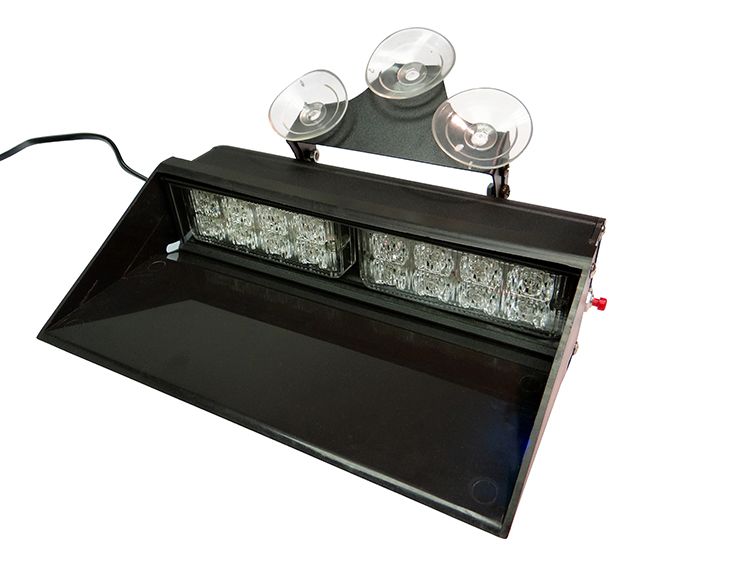 Black LED emergency vehicle light with suction cups attached.