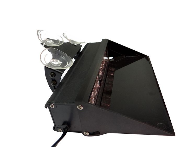 Black rectangular emergency light with suction cups, cord, and angled design.