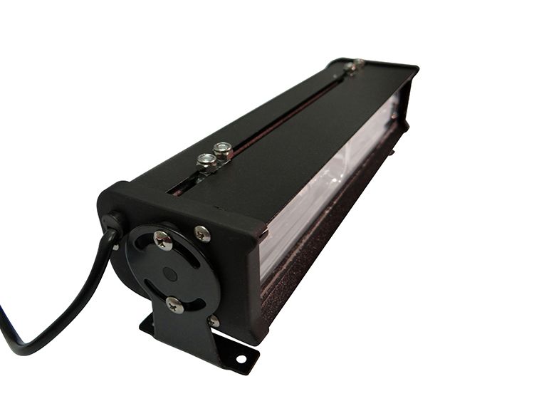 Black LED light bar with bracket and power cable.