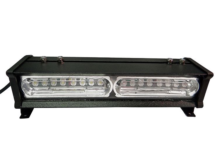 Black LED emergency light bar with clear lens, mounted on a white background.