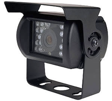 Black rearview camera with infrared LEDs, mounted on bracket.