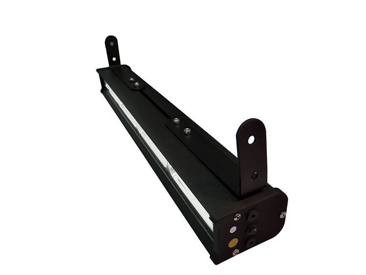 Black LED light fixture with mounting brackets, likely for outdoor use.