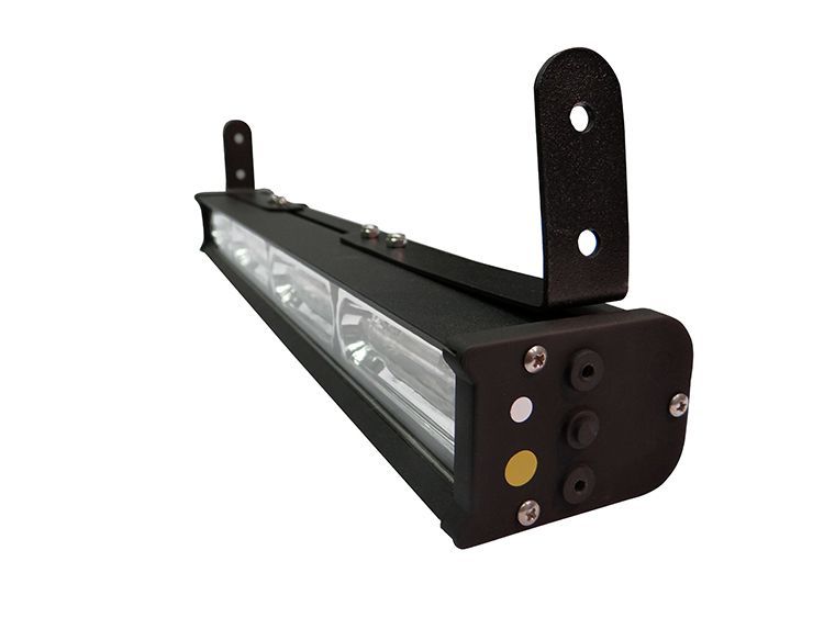 Black LED light bar with mounting brackets.