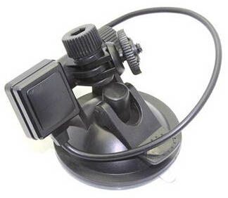 Black suction cup mount for a camera, angled for adjustment.
