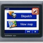 Garmin nüvi GPS screen showing Dispatch and View map options with a truck icon.