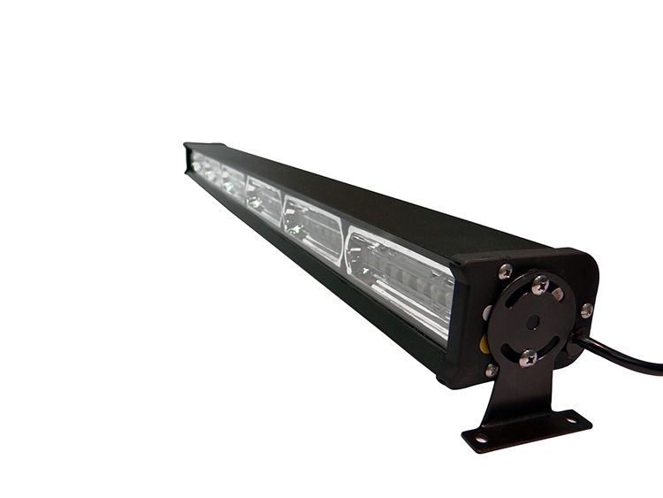 Black LED light bar with mounting bracket, angled on a white background.