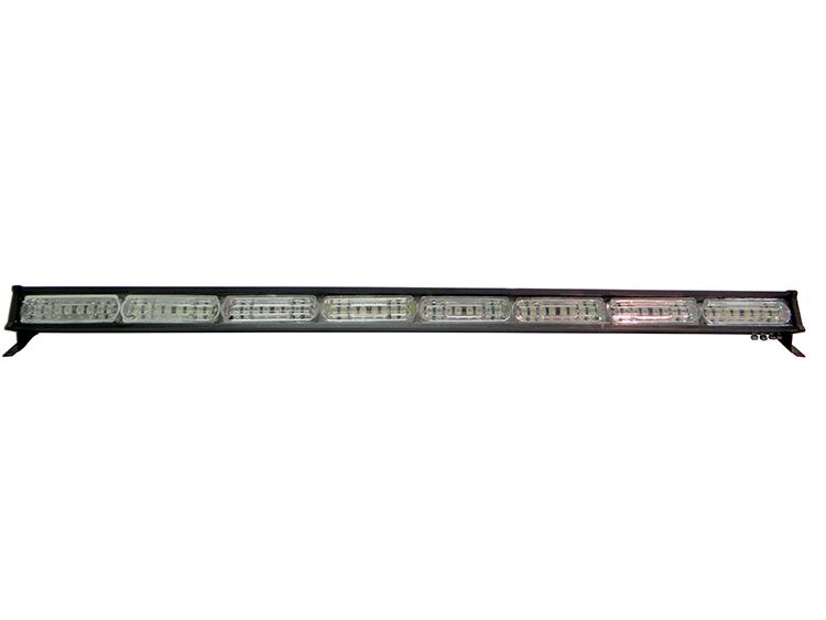 Emergency vehicle light bar, black, with multiple LED lights.