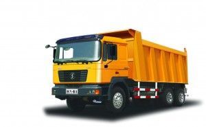 Yellow dump truck on white background.