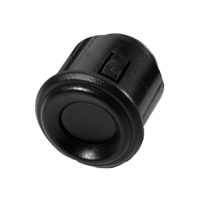 Black, cylindrical car parking sensor with a round face.
