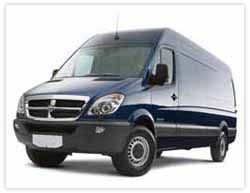 Blue Dodge Sprinter van.