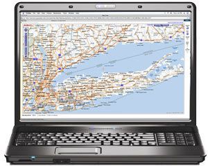 Laptop displaying a map of New York City and Long Island.