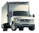 White box truck on a white background, with a cab and a boxy cargo area.