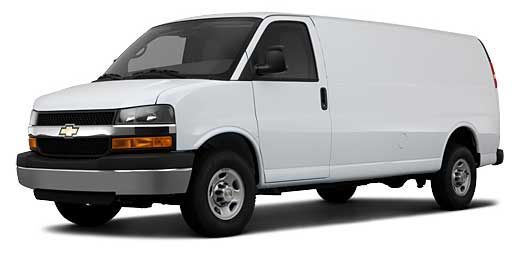 White Chevrolet Express cargo van.