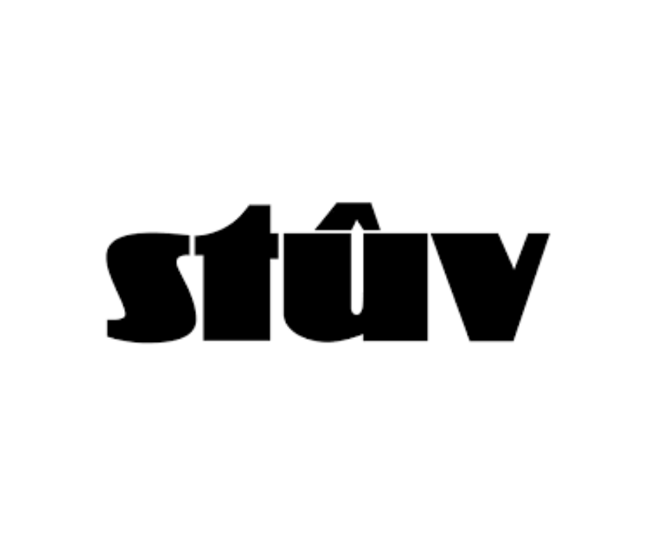 A black and white logo for stuv on a white background.