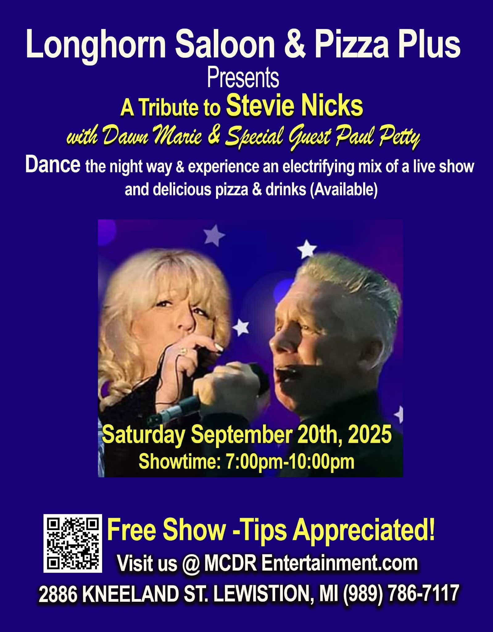 A poster for a Stevie Nicks tribute at Longhorn Saloon in Lewiston, MI, on Sept 20, 2025.