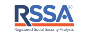 Logo for Registered Social Security Analysts (RSSA).  Blue and orange text against white background.  “RSSA” in blue, the “A” has a blue dot.