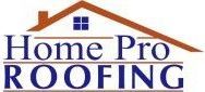 Logo for Home Pro Roofing featuring an orange roof outline above a blue window graphic and the company name in blue text.