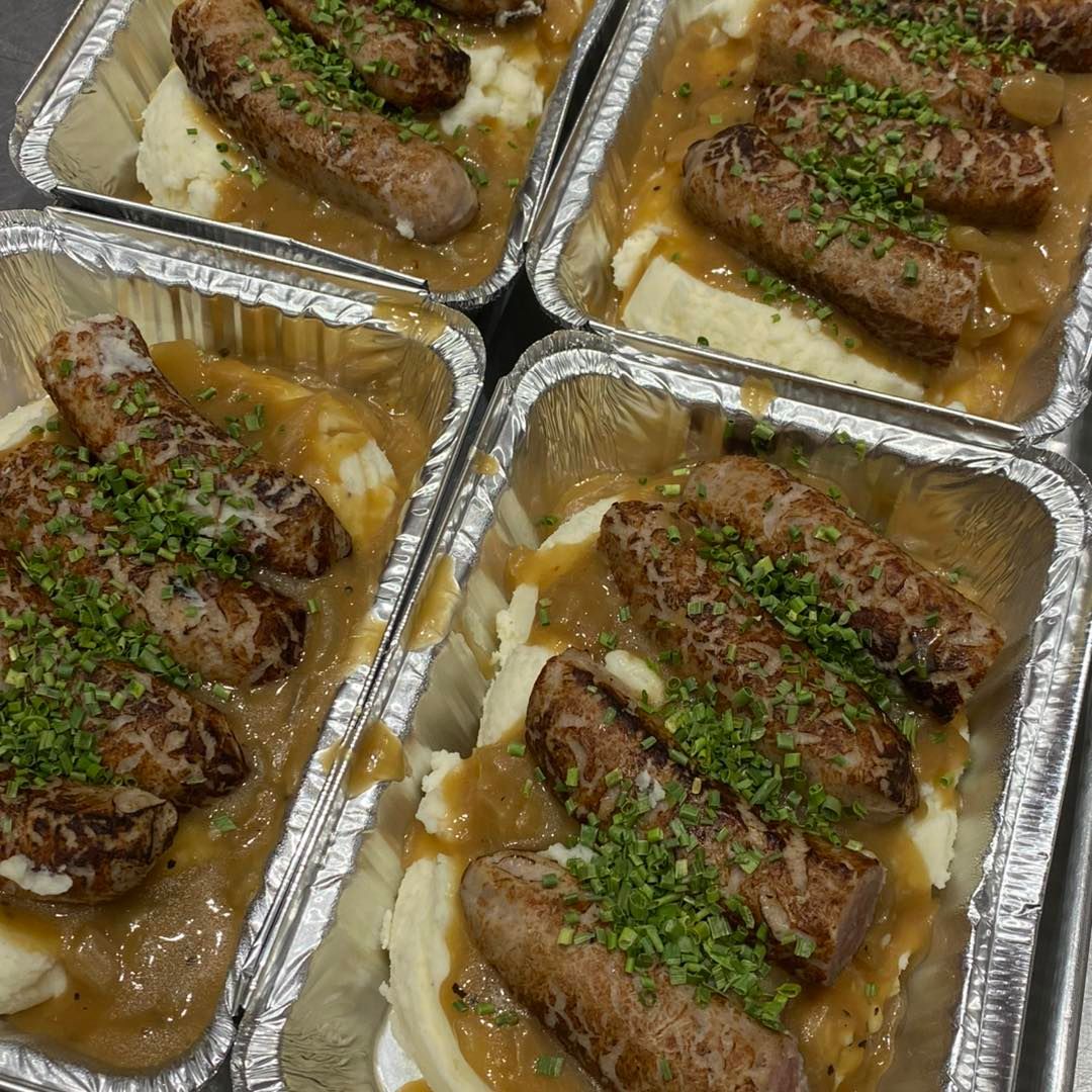 Delicious bangers and mash meal