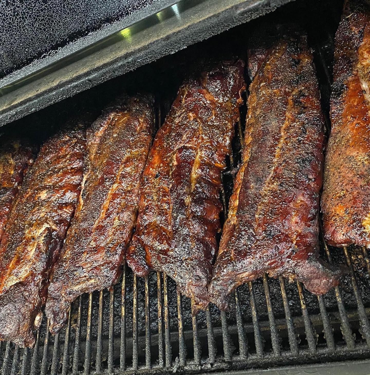 Smoked ribs in a smoker