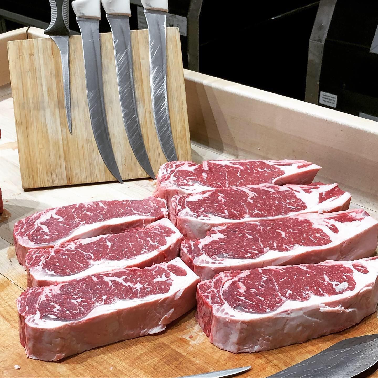 NY strips and ribeyes