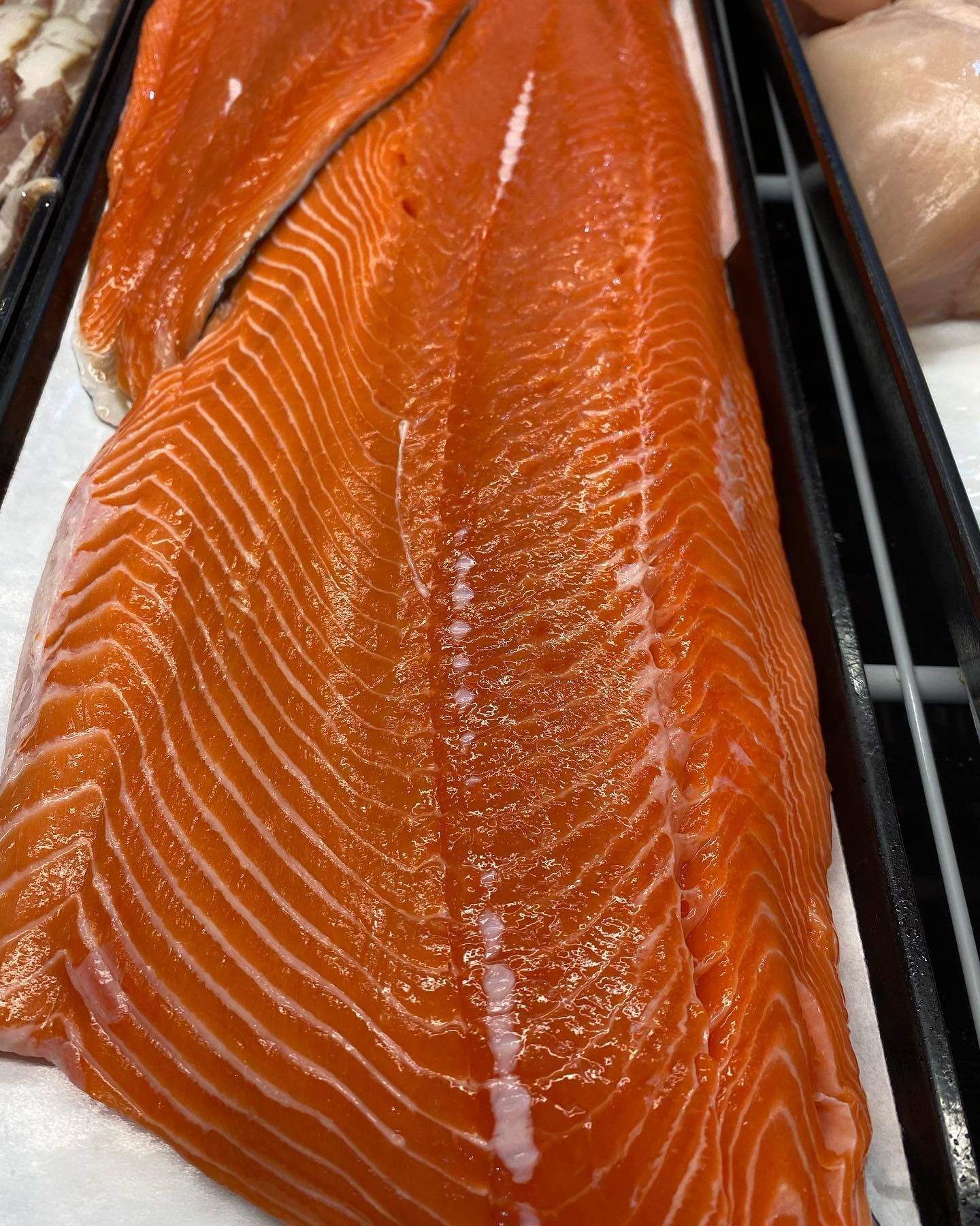 Salmon fillet on display