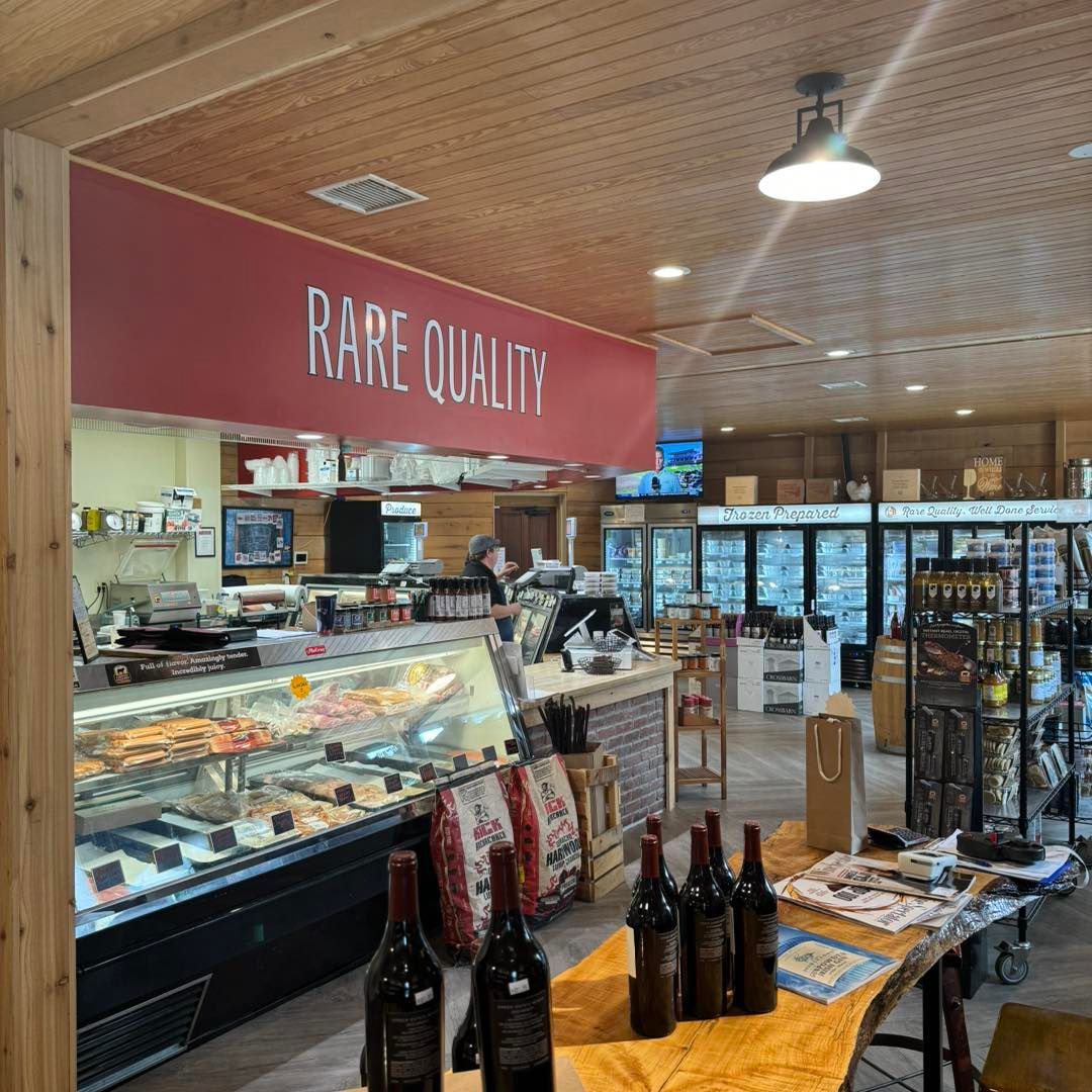 Interior of a store selling wine and meat