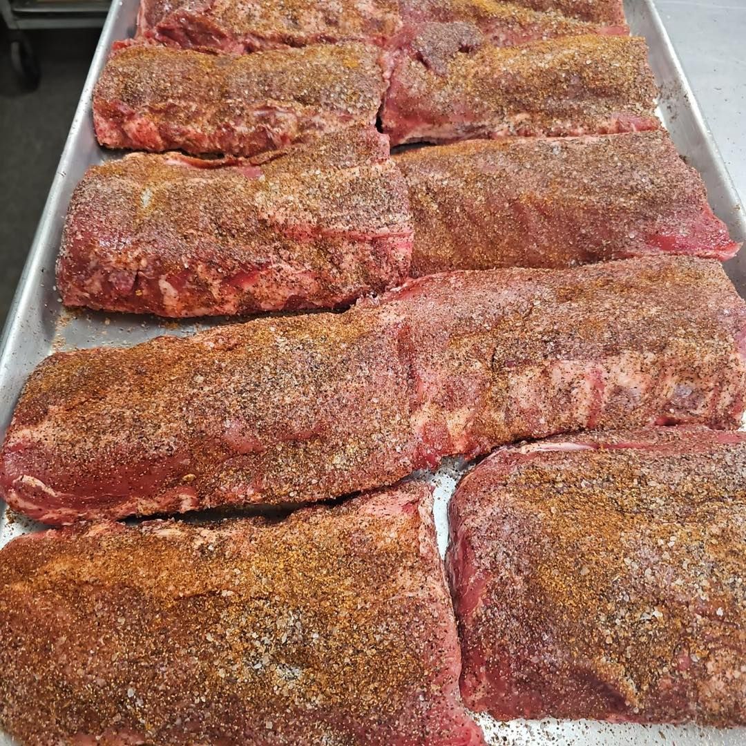 Raw seasoned pork ribs