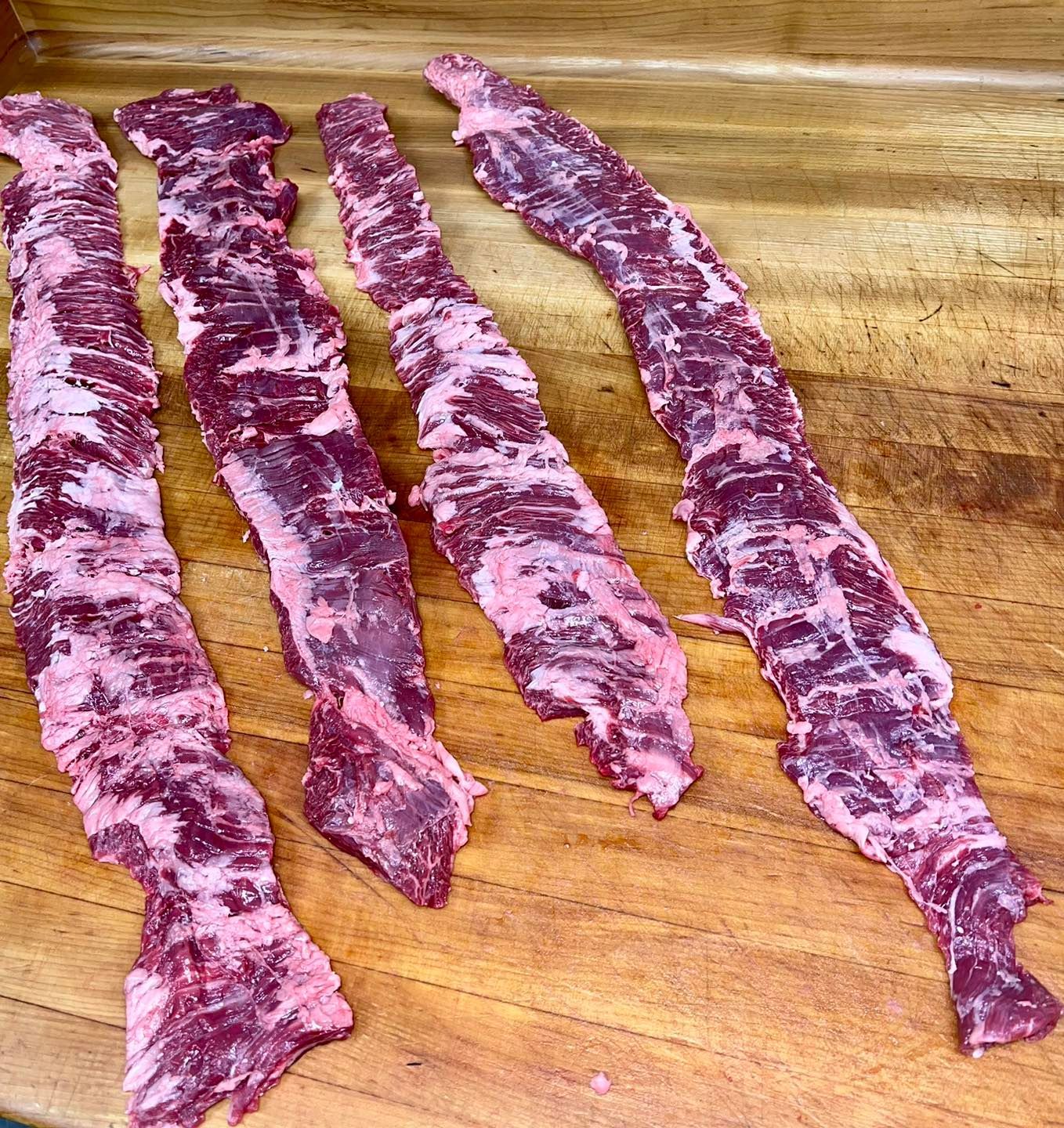 Skirt steak in long strips