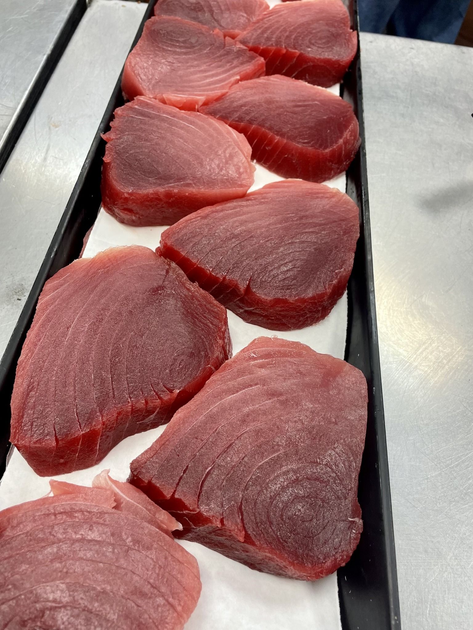 Bluefin tuna arranged on a platter