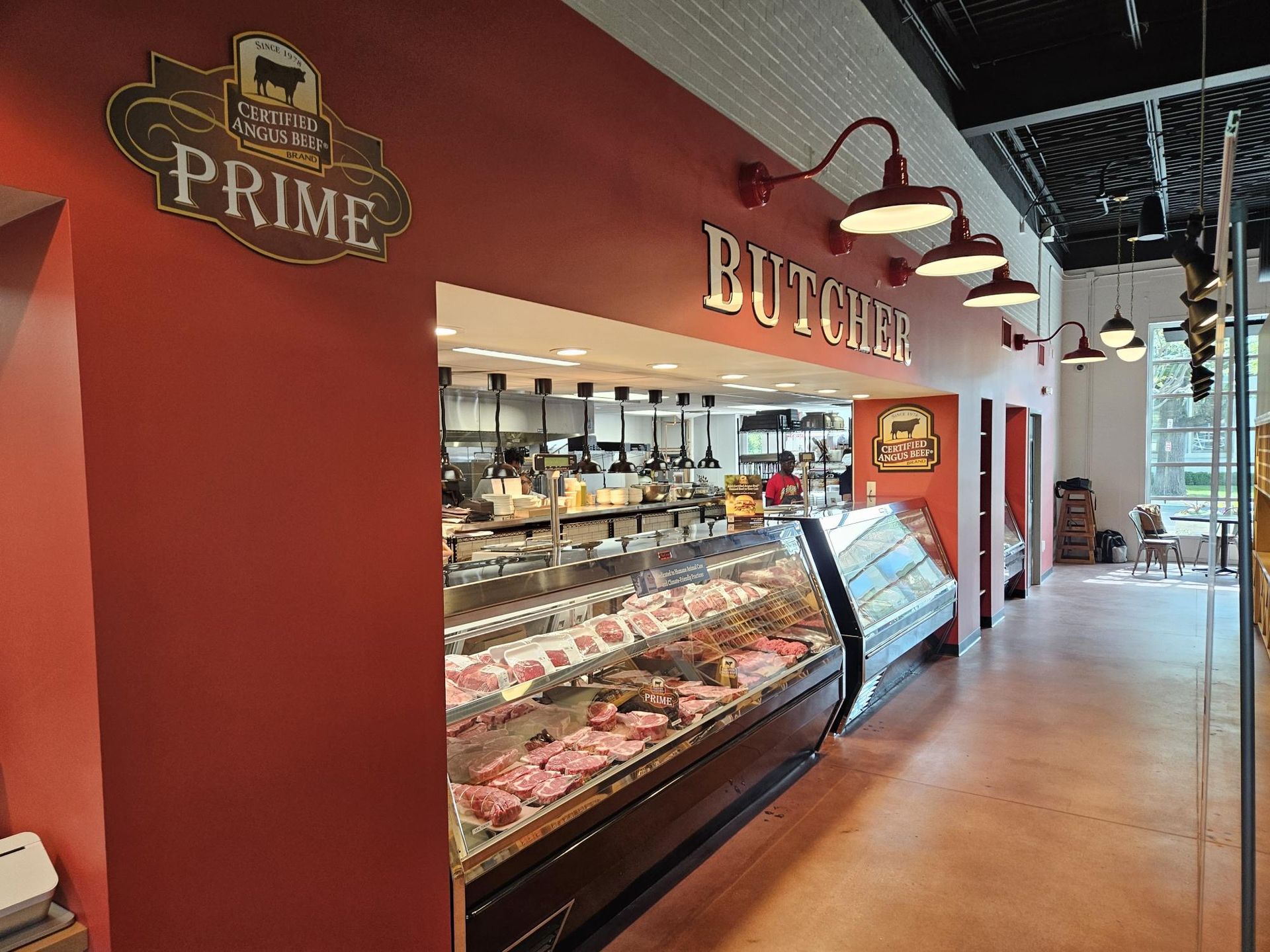 Butcher shop with a display case of meat