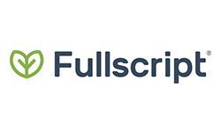 Fullscript logo with green leaf icon and dark blue text on white background