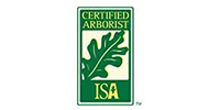 Green and gold ISA Certified Arborist logo with a stylized leaf and hand